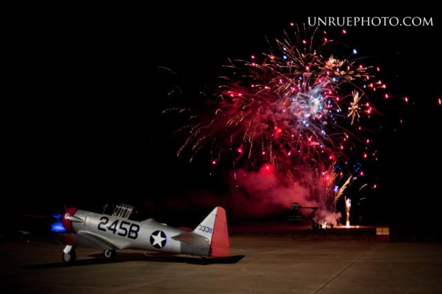North American AT-6 Aircraft with Fireworks Display