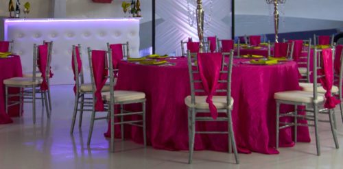 Art Deco Styled Table with Contrasting Linens in Watermelon and Pistachio